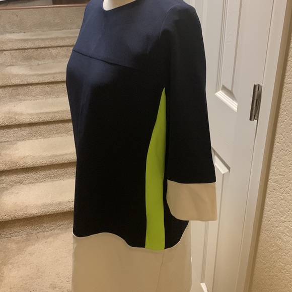 Navy neon green white color block dress - Picture 3 of 8